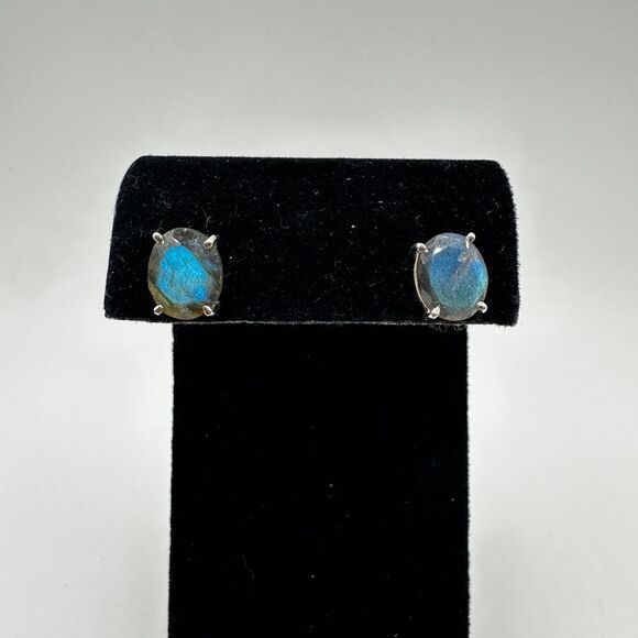 NWOT 8x10mm faceted labradorite stud earrings in sterling silver! - Picture 8 of 13